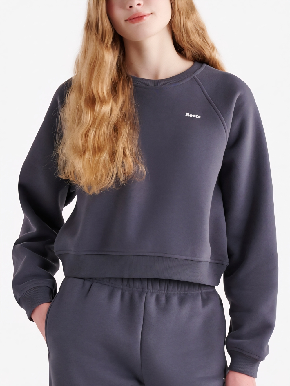 Roots Blue Grey Crewneck Sweatshirt Cropped- Women's Small